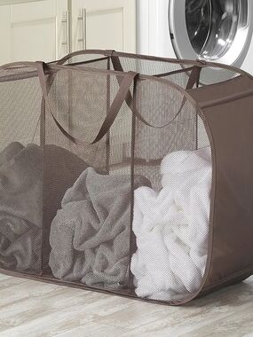 Whitmor Pop & Fold Brown Mesh Triple Laundry Sorter New